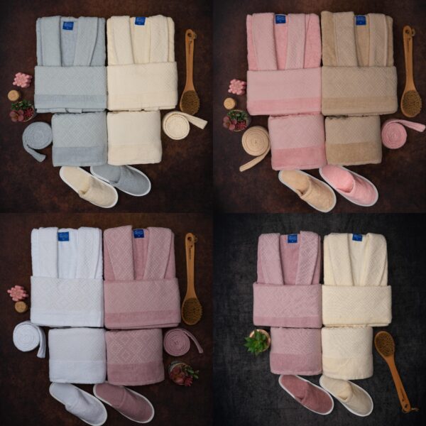 Ensemble Bain Luxe 6 Pièces – Peignoir, Serviettes & Pantoufles | 100% Coton Premium – Crystal Home